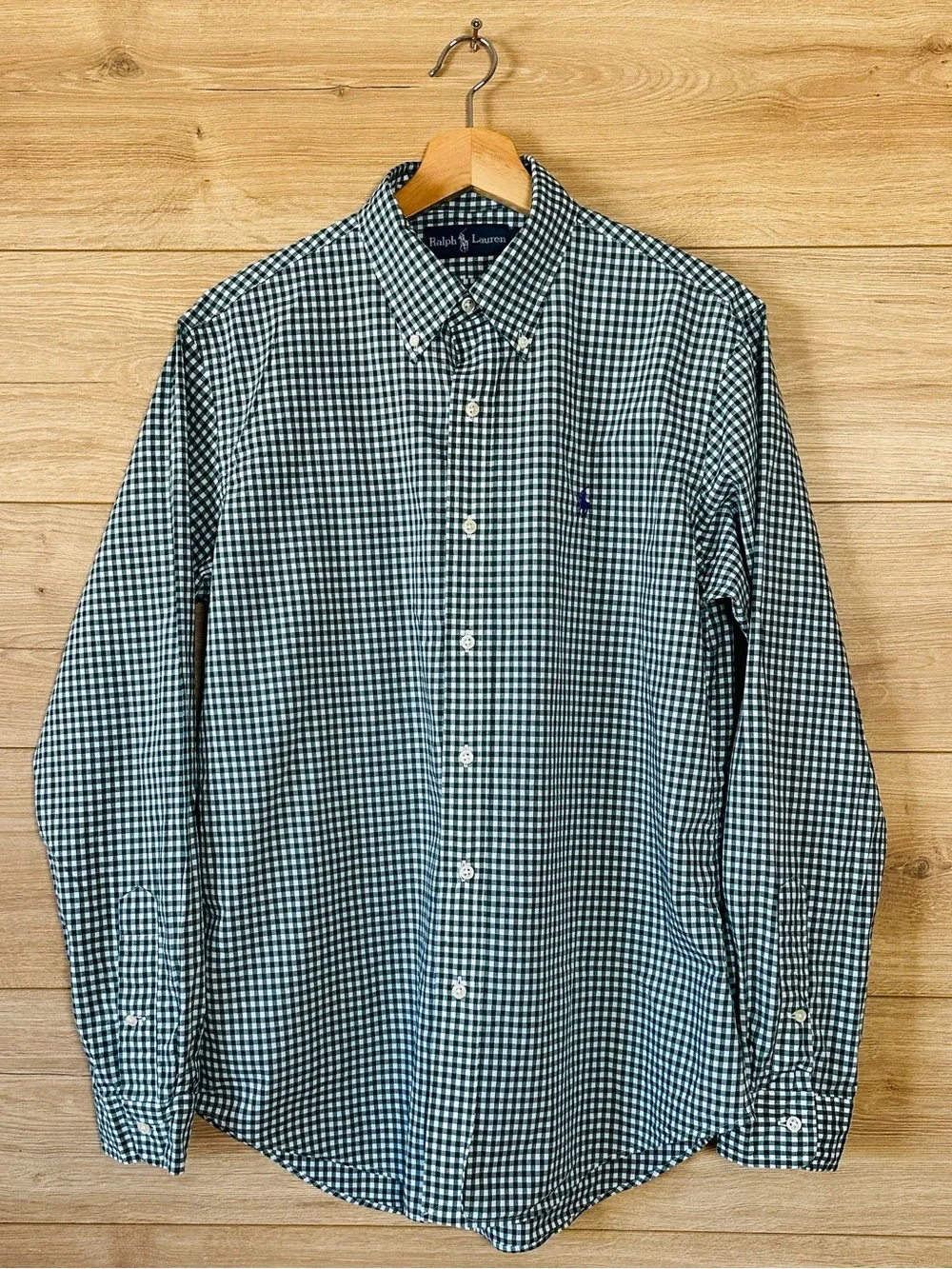 Ralph Lauren Green and White Gingham Button-Down Shirt
